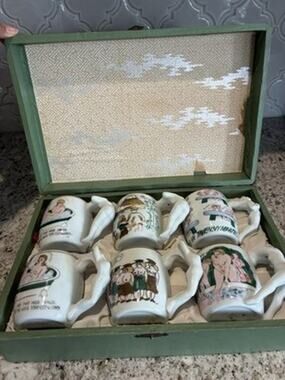 Vintage Arita Porcelain Risque Novelty Mug Set 6 Box Japan Figural Handles Box